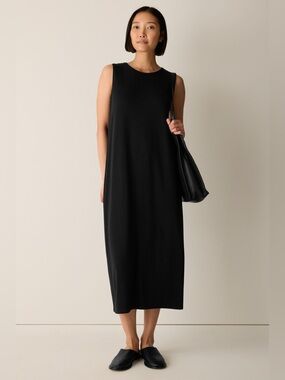 Eileen Fisher Black Sleeveless Midi Dress Knit Organic Linen 100% GUC size small